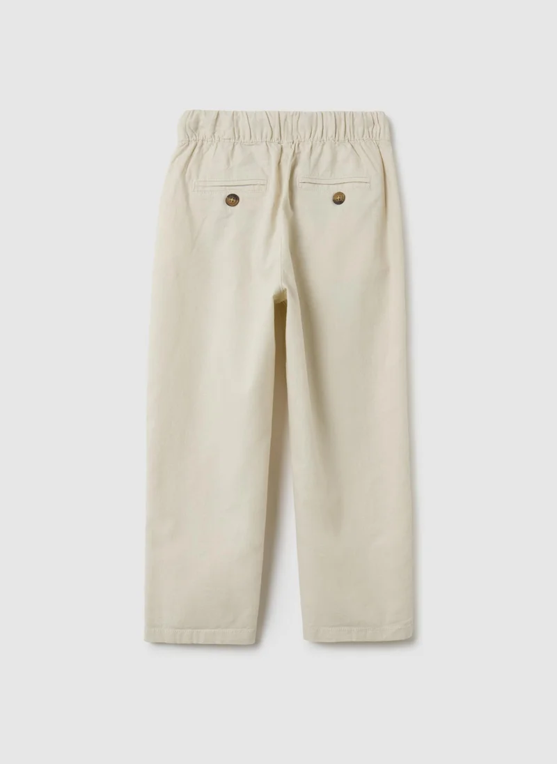 او في اس بنطلون أوف إس للأطفال مزيج كتان بيج بقصة مريحة